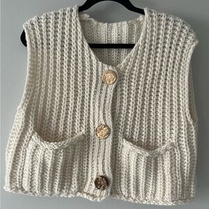 Cozy White Knit Sweater Vest